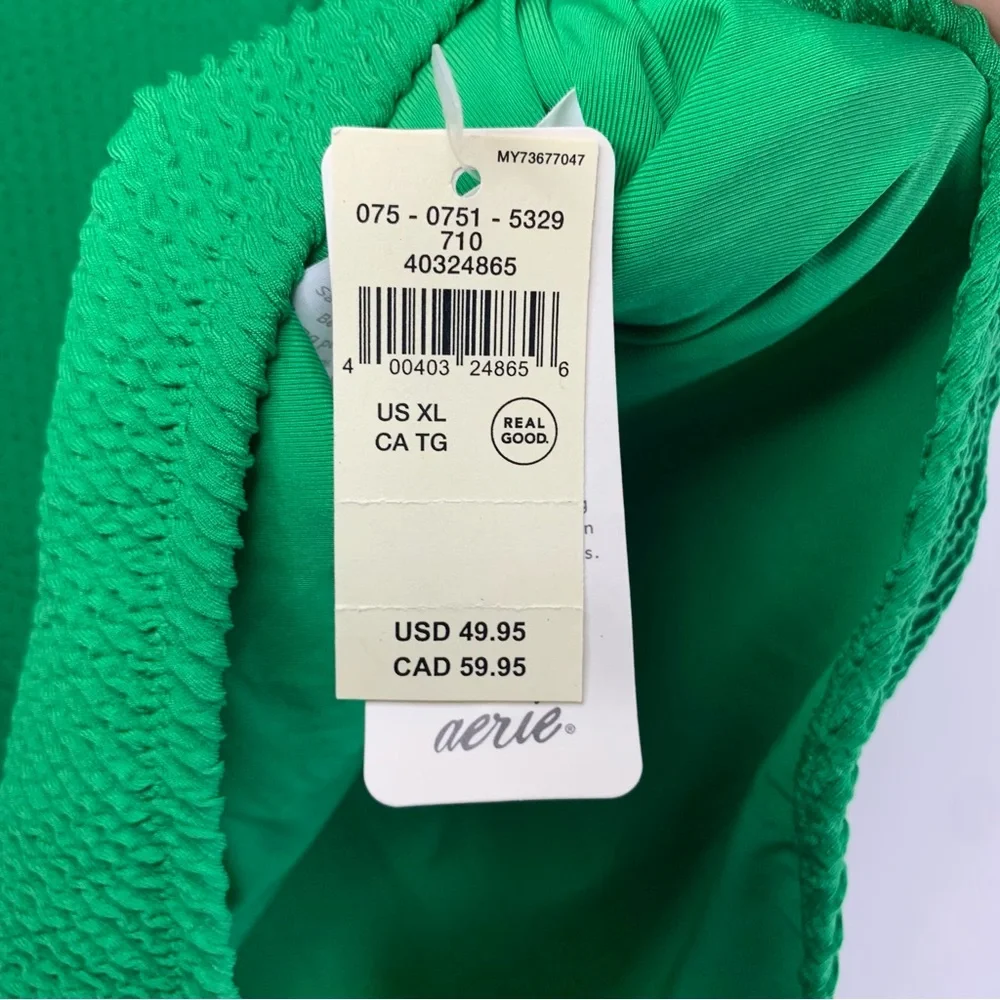 NWT Aerie Green Shimmery Crinkle Birthday Scoop Cheekiest One Piece Swimsuit - Picture 10 of 11